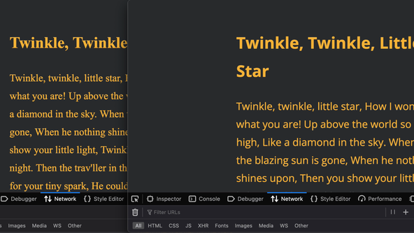 Astro Font Fallbacks: Two browser windows side-by-side, one shows the fallback Times New Roman font while the other shows a sans font.  Despite the text being the same, layout is shifted.