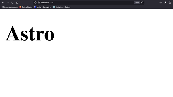 Astro JS Tutorial: Empty Astro app browser screenshot, contains the word 'Astro' in black text and nothing else