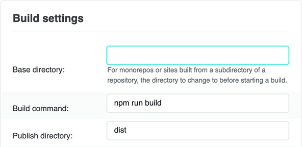 Astro JS Tutorial: Astro JS Tutorial: Netlify hosting screenshot shows build configuration with base directory blank, build command set to 'npm run build' and publish directory set to 'dist'