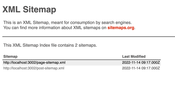 Astro Sitemaps: Styled X M L sitemap shows links to the page and post sitemaps with last modified dates.