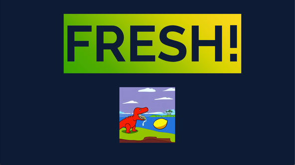 Deno Fresh WASM: Screen capture shows a browser window with the word FRESH as title and a clear image of a Dinosaur with a mouth full of lemons below.
