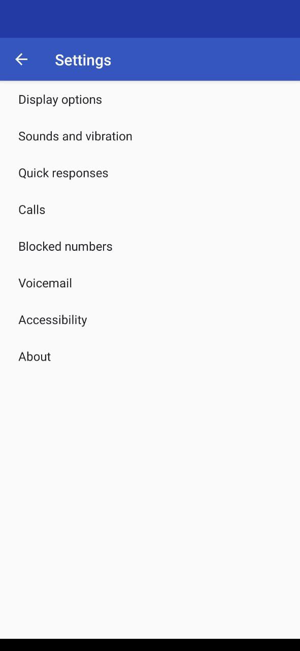 How to make Android VoIP Calls with Telnyx: Screen Capture: Image shows Settings menu in Phone app, with Calls appearing towards the middle.