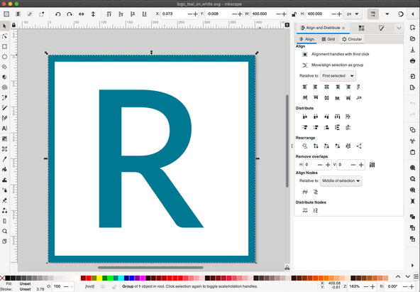 Open source Favicon Generation: Inkscape: screenshot of Ink scape with an icon file open