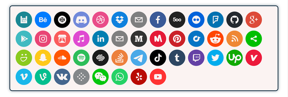Svelte Social Icons — icons shown for 47 popular social networks in native colours.