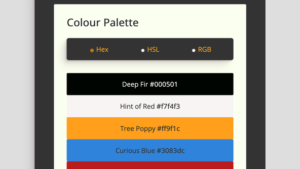 SvelteKit uvu Testing: Fast Component Unit Tests: Test app screenshot shows colour palette with colour names in either black (for light palette colours) or white (for dark palette colours)