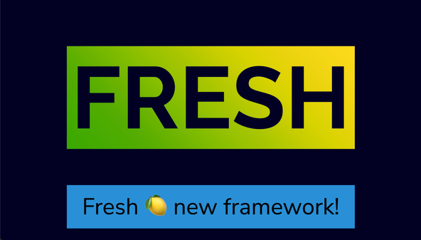 Trying out Deno Fresh: screenshot of demo site shows heading fresh with test Fresh 🍋 new framework! below